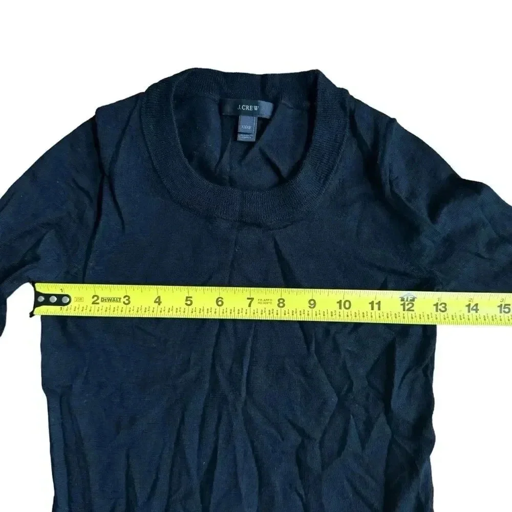 J Crew Black Sweater 100% Merino Wool long Sleeve Crew Neck Pullover Size XXXS
